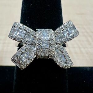 Sterling Silver Bow Ring with Pavé Crystals Size 7